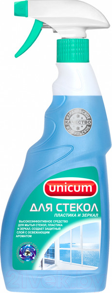 Изображение товара Средство для мытья стекол Unicum Для мытья зеркал стекла и пластика Спрей (500мл)