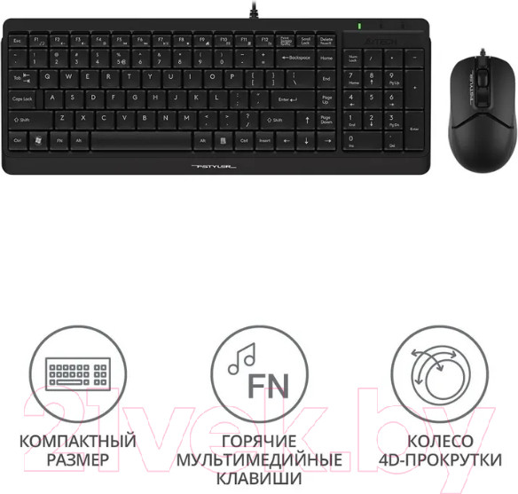 Изображение товара Комплект клавиатура и мышь A4Tech Fstyler F1512 (черный)