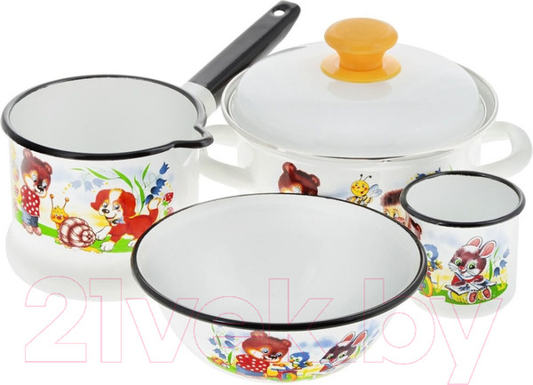 Изображение товара Набор кухонной посуды КМЗ Улыбка (4шт, белый)