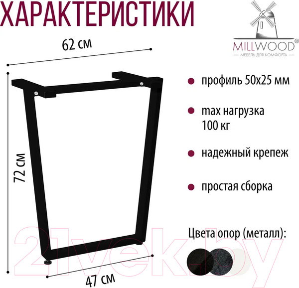 Изображение товара Подстолье Millwood Уэльс 620 / 42819_ch_2 (черный)