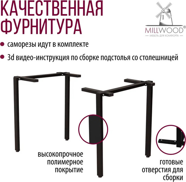 Изображение товара Комплект ножек для стола Millwood Прага / 45588_ch_2 (черный)