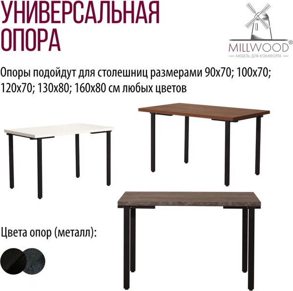 Изображение товара Комплект ножек для стола Millwood Прага / 45588_ch_2 (черный)