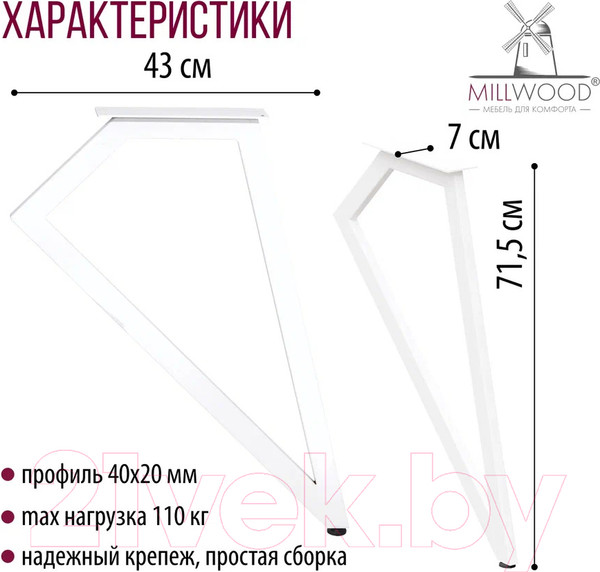 Изображение товара Подстолье Millwood Женева (белый металл)