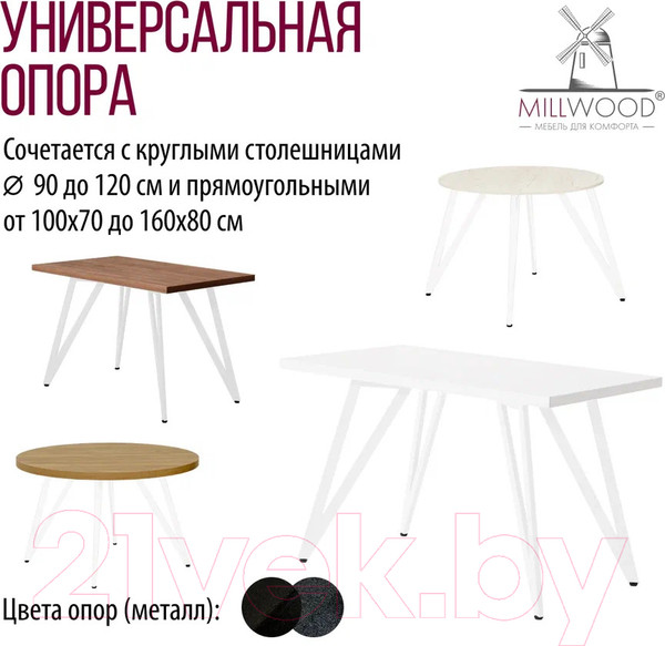 Изображение товара Подстолье Millwood Женева 2 (белый металл)