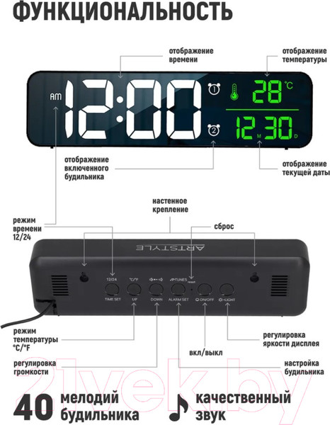 Изображение товара Настенные и настольные часы ArtStyle CL-B81WGR (черный/белый/зеленый)