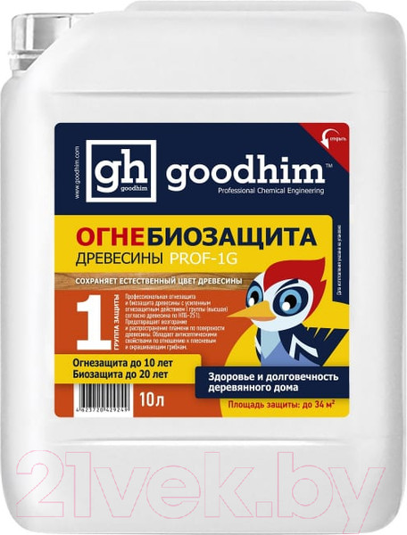 Изображение товара Защитно-декоративный состав GoodHim PROF 1G Огнебиозащита 1 группы (10л)