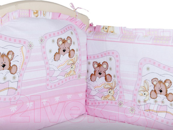 Изображение товара Бортик в кроватку Alis 360x40 со съемными чехлами (бязь, розовый)