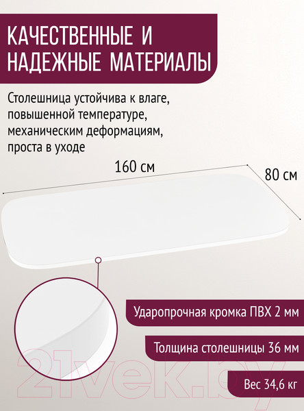 Изображение товара Столешница для стола Millwood Закругленная 160x80 / 46530_b_5 (белый)