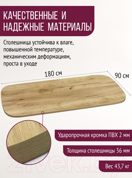 Изображение товара Столешница для стола Millwood Закругленная 180x90 / 46531_z_1 (дуб золотой Craft)