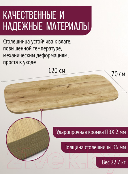 Изображение товара Столешница для стола Millwood Закругленная 120x70 / 46527_z_1 (дуб золотой Craft)