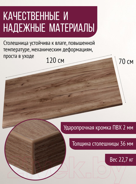 Изображение товара Столешница для стола Millwood 120x70 (дуб табачный Craft)