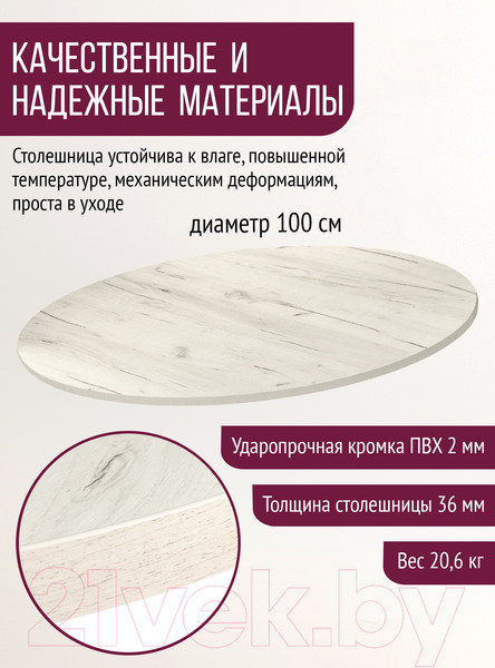 Изображение товара Столешница для стола Millwood D100 (дуб белый Craft)