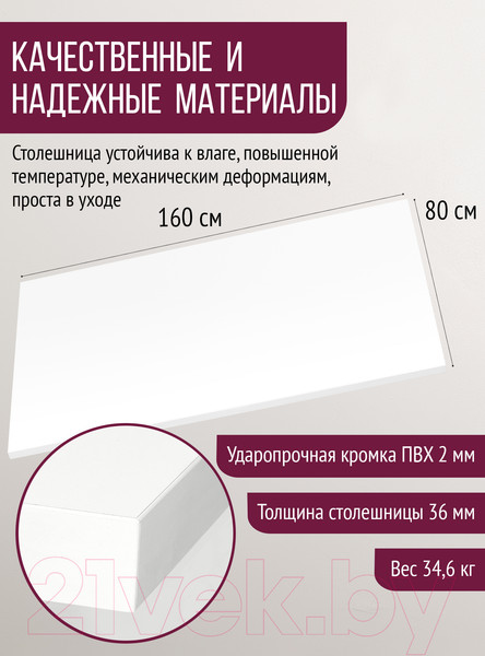 Изображение товара Столешница для стола Millwood 160x80 (белый)