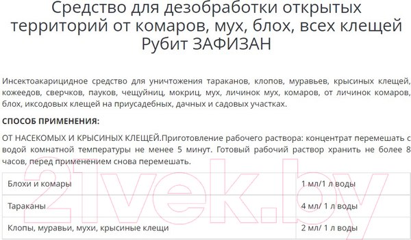 Изображение товара Концентрат от насекомых Rubit Zafizan Инсектоакарицидное средство (20мл)