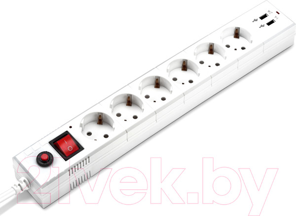 Изображение товара Сетевой фильтр Buro BU-SP5USB 2A-W (5м, 6 розеток, белый)