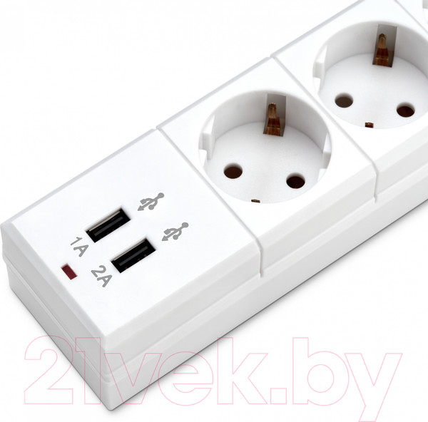Изображение товара Сетевой фильтр Buro BU-SP5USB 2A-W (5м, 6 розеток, белый)