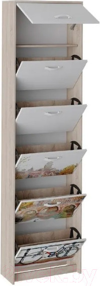 Изображение товара Тумба для обуви ТриЯ Тип 7 (дуб сонома с рисунком/белая шагрень)