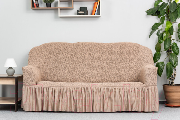 Изображение товара Чехол на 3-х местный диван Софатэкс Люкс ПО-1 Венеция с оборкой / 00933 (капучино)