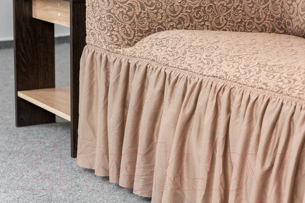 Изображение товара Чехол на 3-х местный диван Софатэкс Люкс ПО-1 Венеция с оборкой / 00933 (капучино)