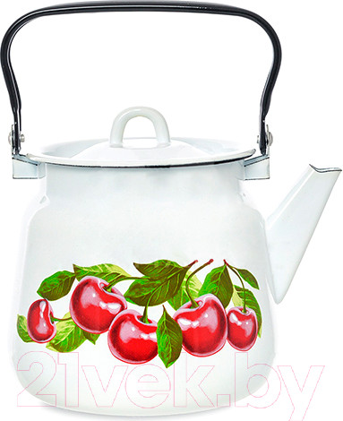 Изображение товара Чайник СтальЭмаль Вишневый сад C2716*55_а (белый с петлей)