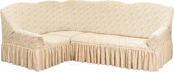 Изображение товара Чехол на угловой диван Софатэкс Люкс ПО-2 Венеция с оборкой / 00935 (ваниль)