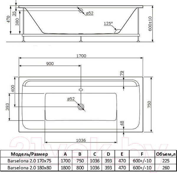 Изображение товара Ванна акриловая Alba Spa Barselona 2.0 180x80 (с экраном)