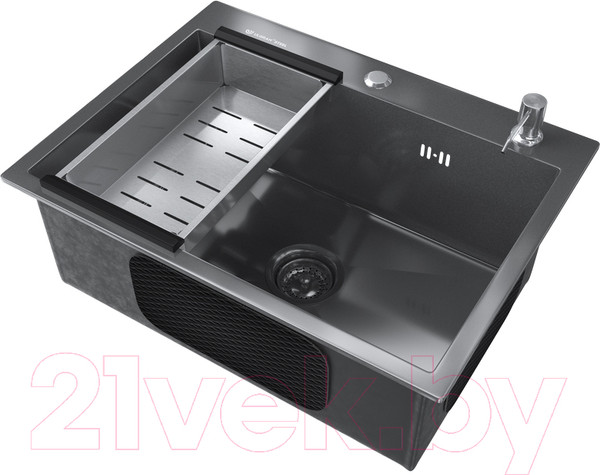 Изображение товара Мойка кухонная Ulgran Stell 60x45 (черная брашированная сталь)