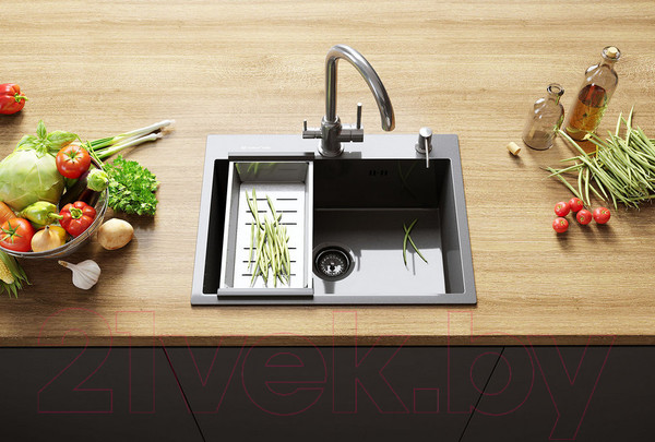 Изображение товара Мойка кухонная Ulgran Stell 60x45 (черная брашированная сталь)