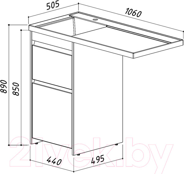 Изображение товара Тумба под умывальник Belux Ока Н 44-02 (1, белый глянец)