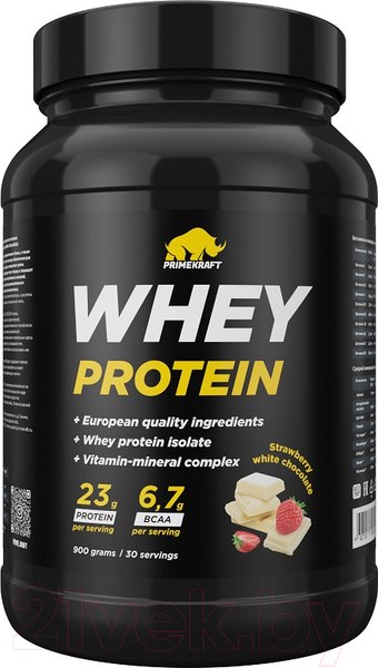 Изображение товара Протеин Prime Kraft Whey (900г, банка, клубника-белый шоколад)