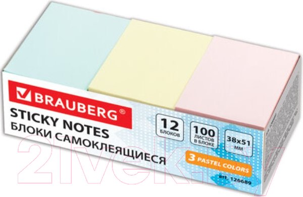 Изображение товара Блок для записей Brauberg Пастельный. Набор / 126689 (12шт)