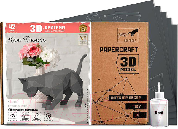 Изображение товара Объемная модель Paperraz Кот Дымок / PP-2KOT-GRA