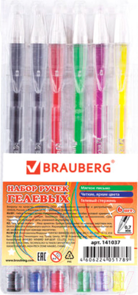 Изображение товара Набор гелевых ручек Brauberg Jet / 141037 (6шт)