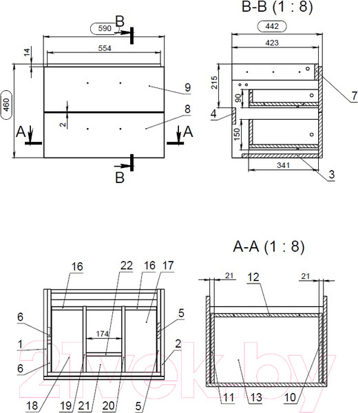 Изображение товара Тумба с умывальником Cersanit Lara + Moduo 60 / S-UM-MOD60/1