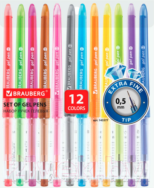 Изображение товара Набор гелевых ручек Brauberg Diamond / 143377 (12шт)