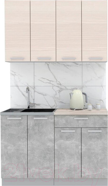 Изображение товара Кухонный гарнитур Интерлиния Мила Лайт 1.2 (вудлайн кремовый/бетон/бискайская сосна)