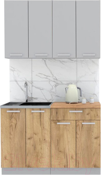 Изображение товара Кухонный гарнитур Интерлиния Мила Лайт 1.2 (серебристый/дуб золотой/дуб бунратти)