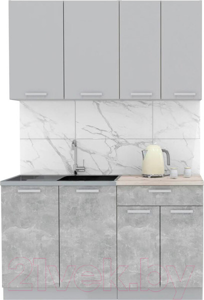 Изображение товара Кухонный гарнитур Интерлиния Мила Лайт 1.4 (серебристый/бетон/бискайская сосна)