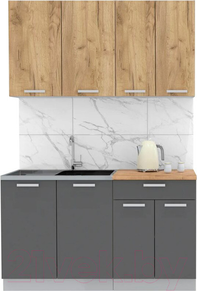 Изображение товара Кухонный гарнитур Интерлиния Мила Лайт 1.4 (дуб золотой/антрацит/дуб бунратти)