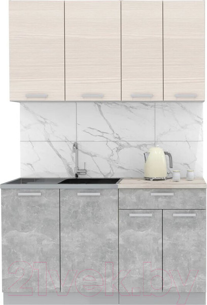 Изображение товара Кухонный гарнитур Интерлиния Мила Лайт 1.4 (вудлайн кремовый/бетон/бискайская сосна)
