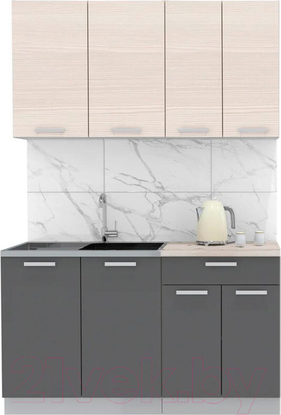 Изображение товара Кухонный гарнитур Интерлиния Мила Лайт 1.4 (вудлайн кремовый/антрацит/бискайская сосна)
