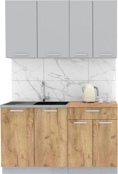 Изображение товара Кухонный гарнитур Интерлиния Мила Лайт 1.4 (серебристый/дуб золотой/дуб бунратти)