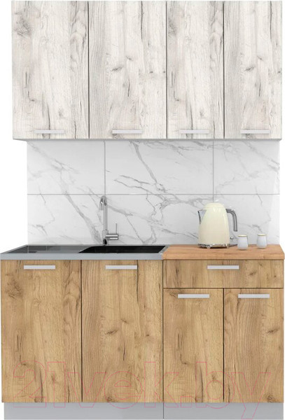 Изображение товара Кухонный гарнитур Интерлиния Мила Лайт 1.4 (дуб белый/дуб золотой/дуб бунратти)