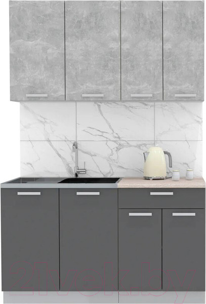 Изображение товара Кухонный гарнитур Интерлиния Мила Лайт 1.4 (бетон/антрацит/травертин)