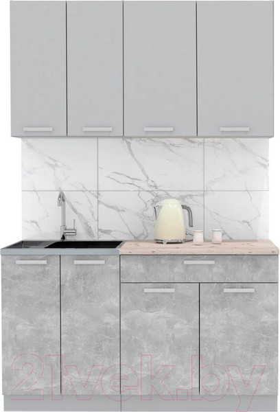 Изображение товара Кухонный гарнитур Интерлиния Мила Лайт 1.4-60 (серебристый/бетон/бискайская сосна)