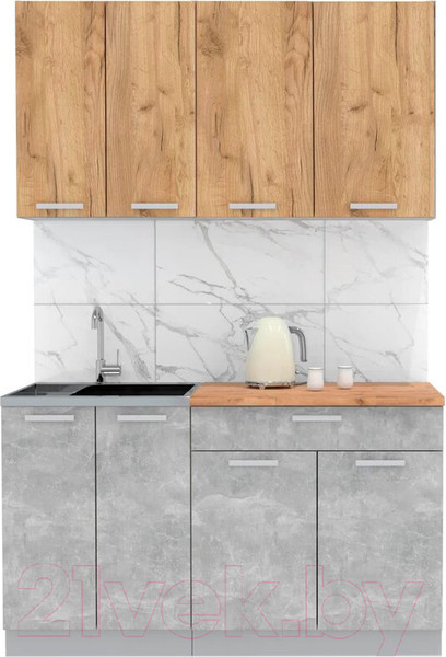 Изображение товара Кухонный гарнитур Интерлиния Мила Лайт 1.4-60 (дуб золотой/бетон/дуб бунратти)