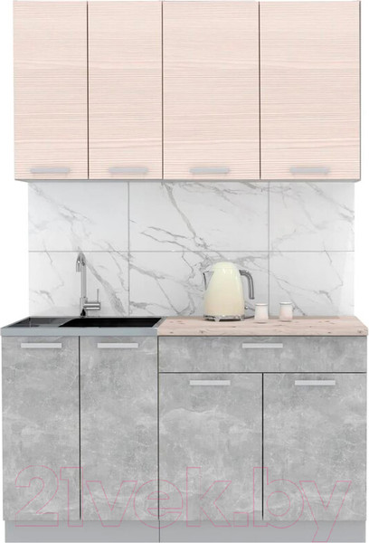 Изображение товара Кухонный гарнитур Интерлиния Мила Лайт 1.4-60 (вудлайн кремовый/бетон/бискайская сосна)