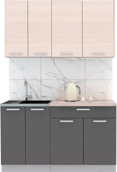 Изображение товара Кухонный гарнитур Интерлиния Мила Лайт 1.4-60 (вудлайн кремовый/антрацит/бискайская сосна)