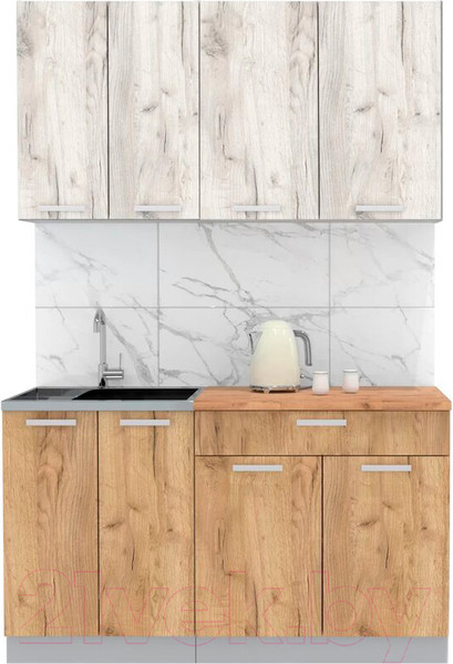 Изображение товара Кухонный гарнитур Интерлиния Мила Лайт 1.4-60 (дуб белый/дуб золотой/дуб бунратти)