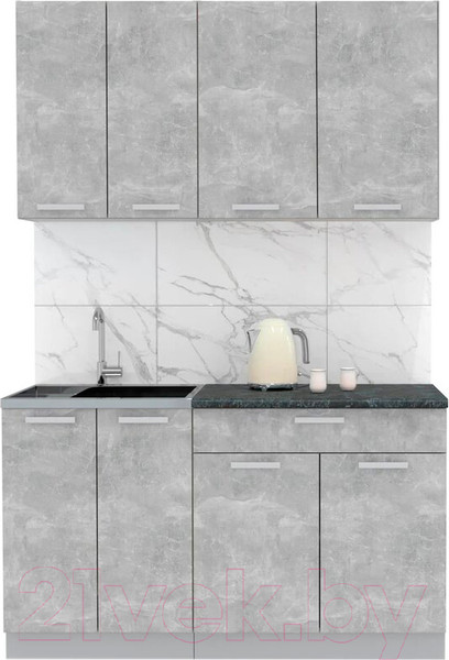 Изображение товара Кухонный гарнитур Интерлиния Мила Лайт 1.4-60 (бетон/бетон/кастилло темный)